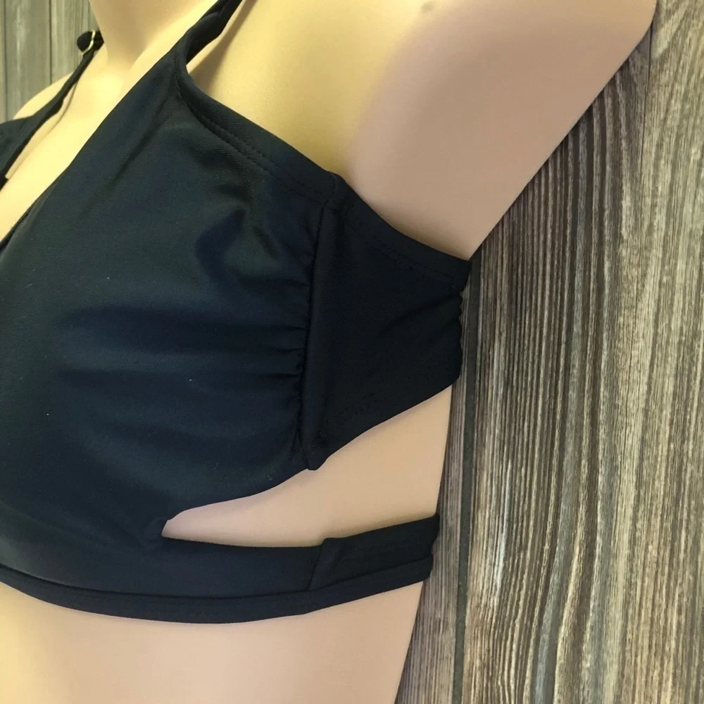 XHILARATION Black Colorful Weave Design Bikini Top